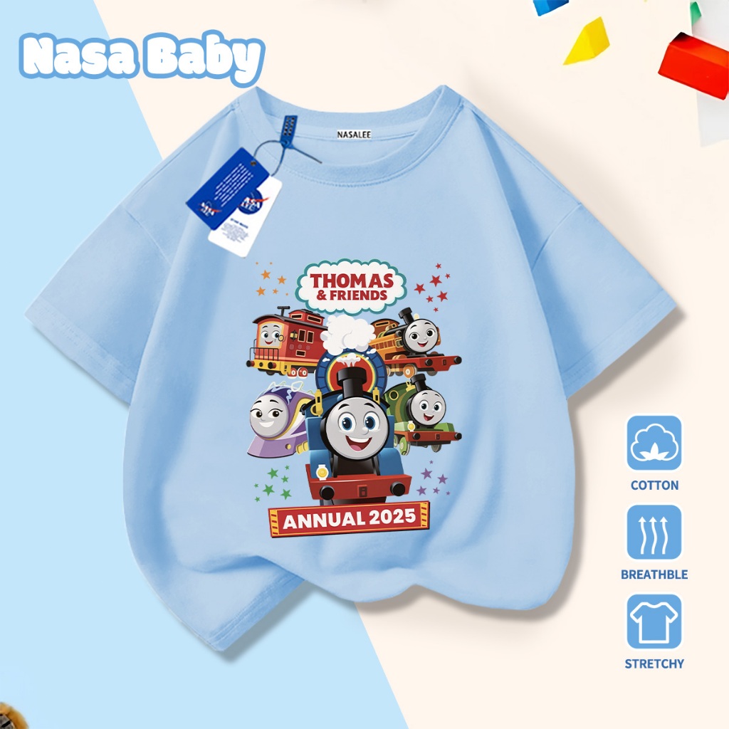 🚆Xu hướng hot 2026🚆 Áo thun trẻ em NASA, họa tiết kết hợp Thomas & Friends, 100% cotton, Unisex, giao hàng ngay