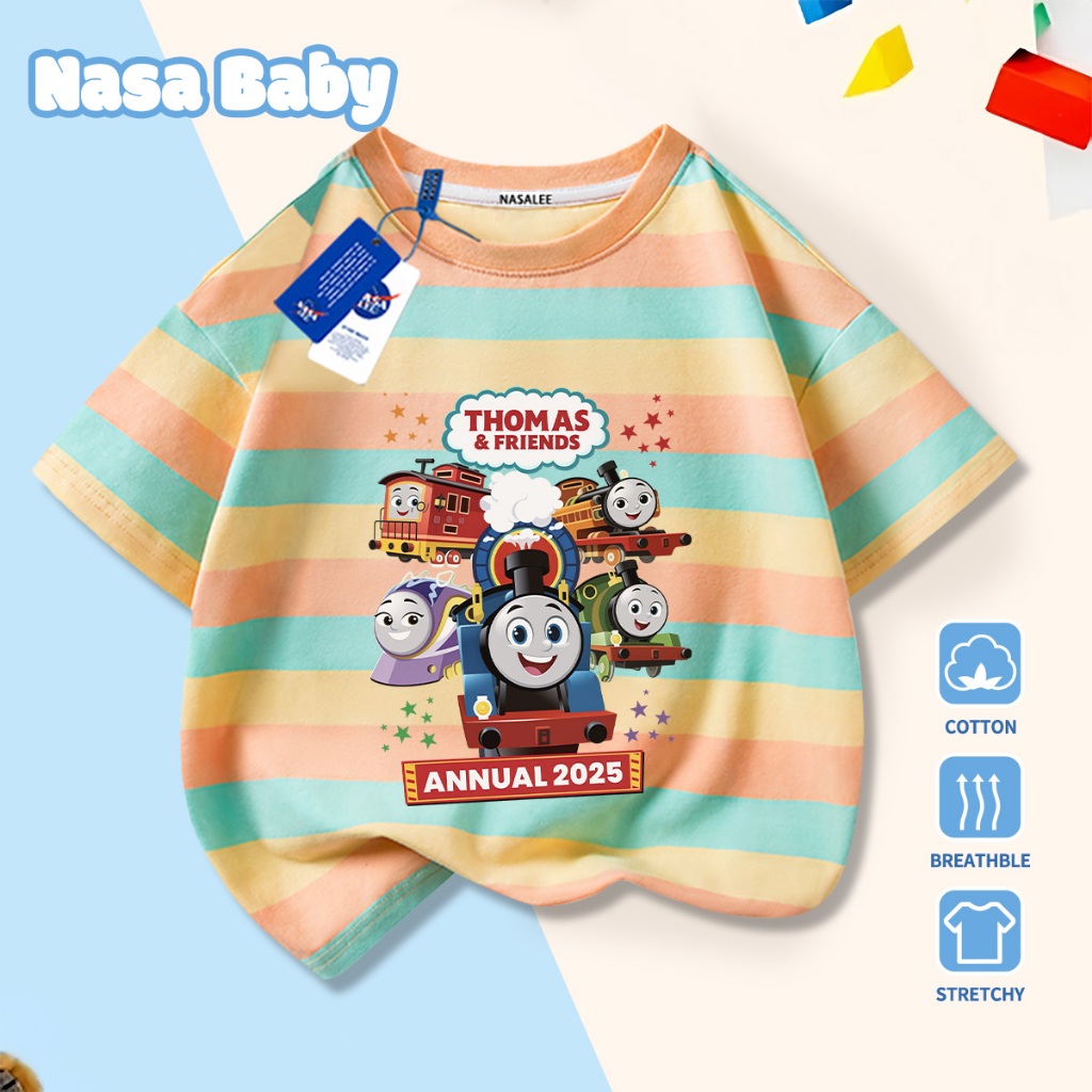 🚆Xu hướng hot 2026🚆 Áo thun trẻ em NASA, họa tiết kết hợp Thomas & Friends, 100% cotton, Unisex, giao hàng ngay