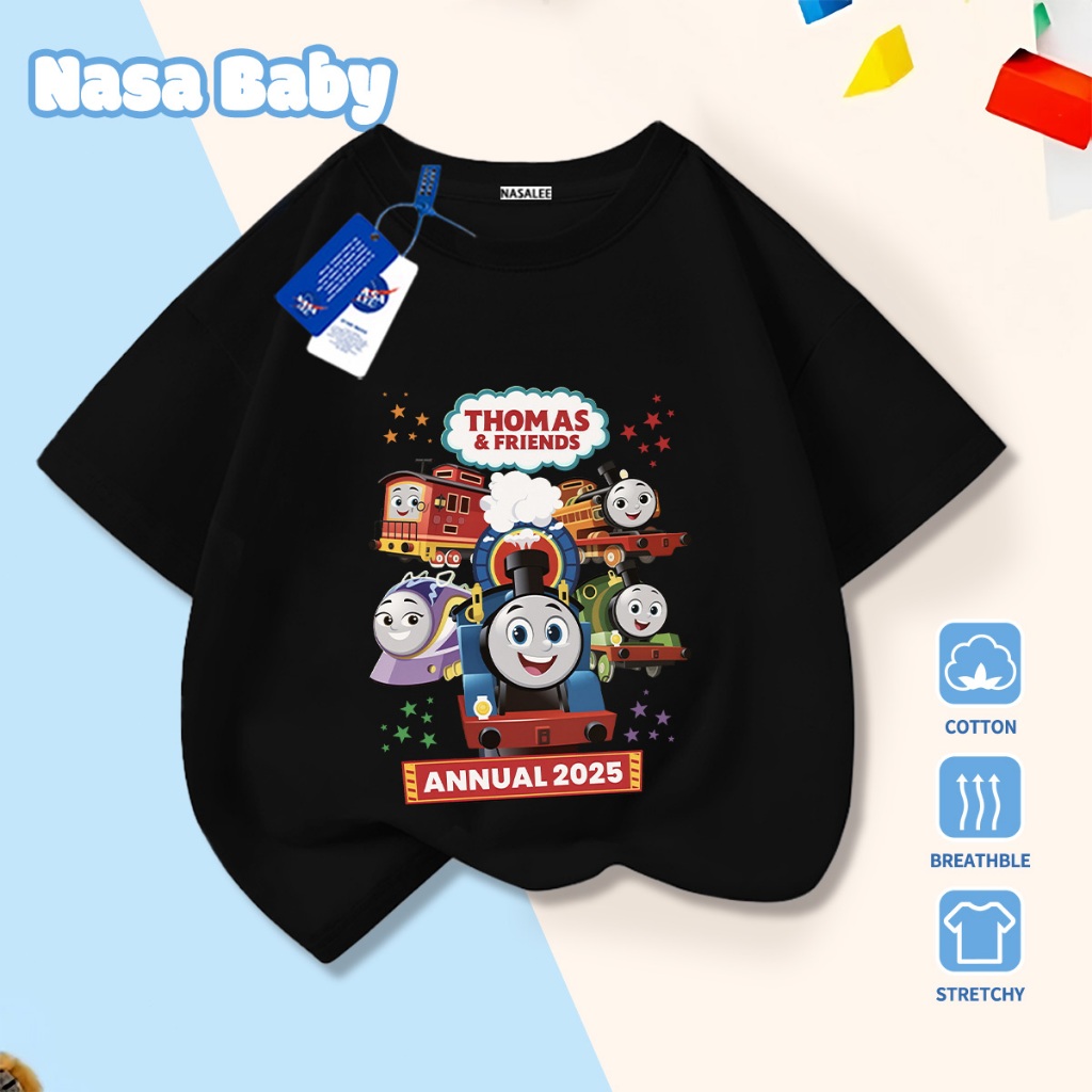🚆Xu hướng hot 2026🚆 Áo thun trẻ em NASA, họa tiết kết hợp Thomas & Friends, 100% cotton, Unisex, giao hàng ngay