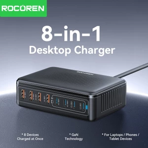 Rocoren 200W GaN USB C Sạc 8 Trong 1 Để Bàn Sạc Nhanh Cho iPhone 17 Pro Cho Samsung USB Loại C Sạc Di Động Trạm Điện