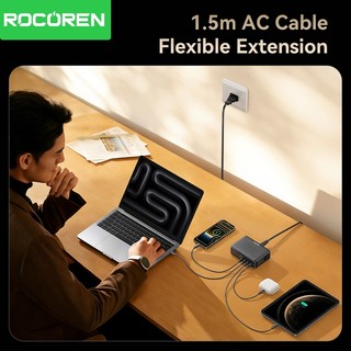 Rocoren 200W GaN USB C Sạc 8 Trong 1 Để Bàn Sạc Nhanh Cho iPhone 17 Pro Cho Samsung USB Loại C Sạc Di Động Trạm Điện