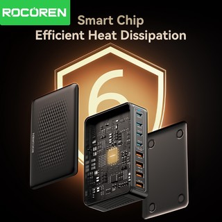 Rocoren 200W GaN USB C Sạc 8 Trong 1 Để Bàn Sạc Nhanh Cho iPhone 17 Pro Cho Samsung USB Loại C Sạc Di Động Trạm Điện