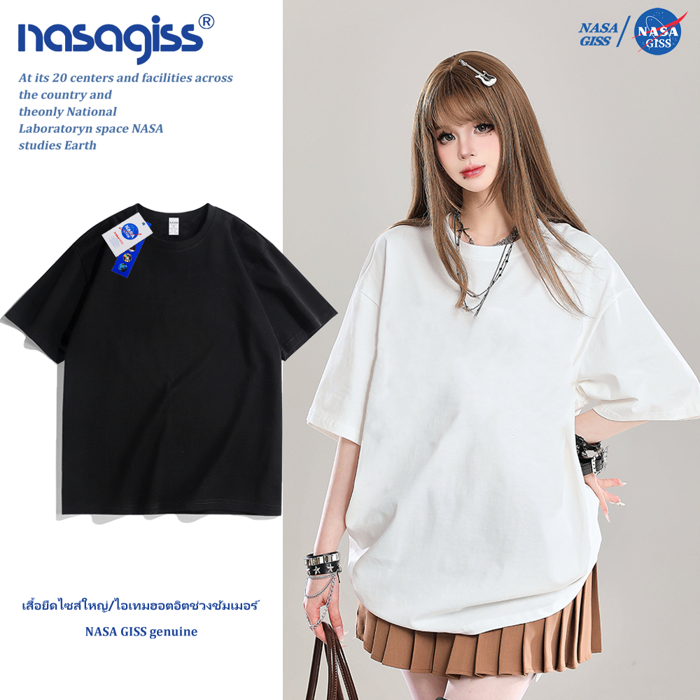 NASA Áo thun nam nữ Tay Lỡ thường ngày Trend Áo thun trơn form rộng Cổ tròn Cotton Mềm mại Unisex