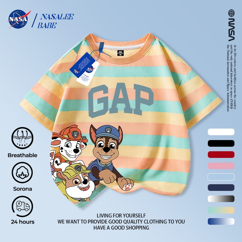 Áo thun trẻ em NASA Paws Team In phiên bản Hàn Quốc Hợp thời trang Bé trai Bé gái 2-16 tuổi Tay ngắn mùa hè