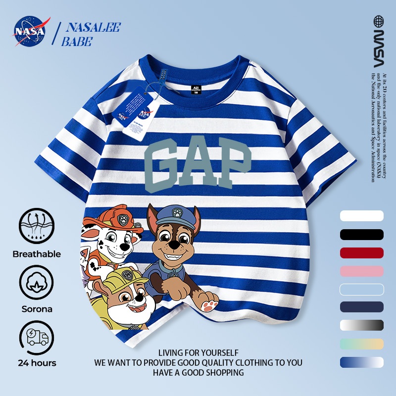 Áo thun trẻ em NASA Paws Team In phiên bản Hàn Quốc Hợp thời trang Bé trai Bé gái 2-16 tuổi Tay ngắn mùa hè