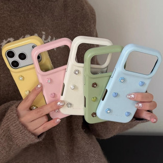 Hàn Quốc Ngọt Ngào Nữ Tính 3D Trái Tim Tình Yêu Hoa Ngọc Trai Xếp Ly Da PU Ốp Lưng Điện Thoại iPhone 17Promax 17Pro 14 15 16 Pro Max 13 Vỏ Di Động Nữ Chống Sốc