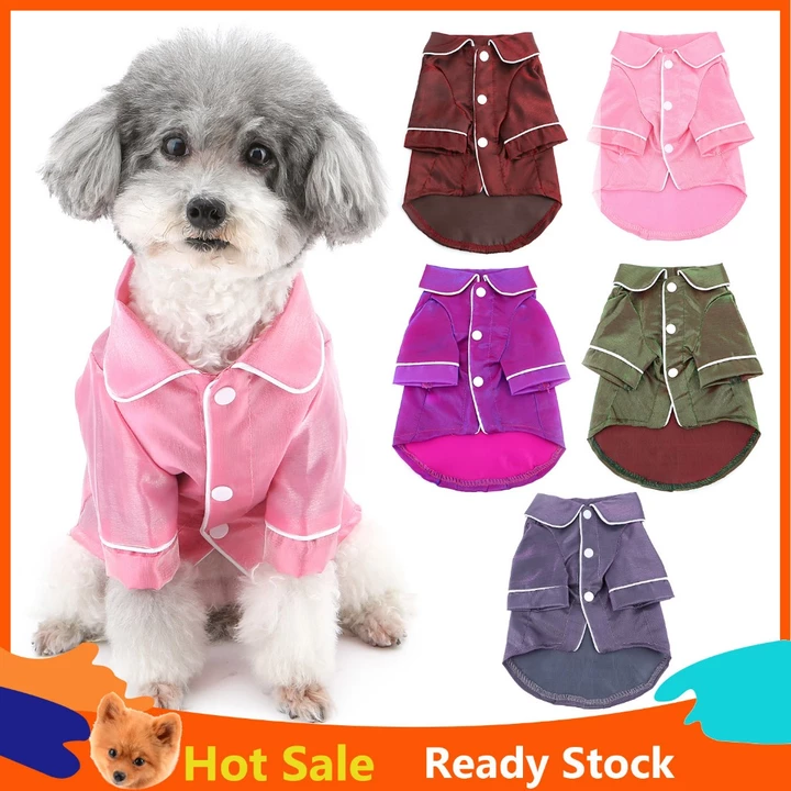 Bộ đồ ngủ cho chó Satin lung linh mềm mại cho chó nhỏ vừa, Đồ ngủ thoáng khí nhẹ cho chó con, Áo sơ mi có cổ hai chân cho mèo Chihuahua Yorkie