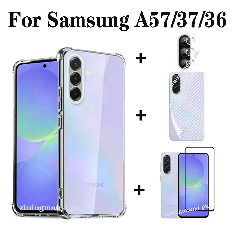 Ốp Điện Thoại Trong Suốt Mềm Chống Sốc 4in1 Samsung A57 A37 Cho Samsung A07 A17 A56 A26 A36 A16 A06 A05 A05S Phim Kính Cường Lực + Phim Ống Kính + Phim Mặt Sau