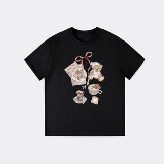 Áo thun nữ tay ngắn hình hoạt hình, cổ tròn 100% cotton mới 2026