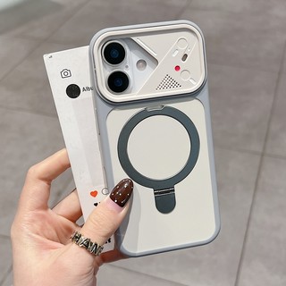 Giá đỡ vòng chữ B cửa sổ lớn Vỏ điện thoại từ tính màu kép thích hợp cho iPhone 11 12 13 14 15 16 17 Pro Max mờ bao gồm vỏ chống rơi