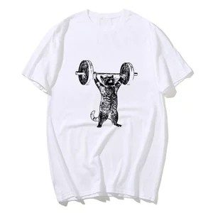 Áo thun cổ tròn tay ngắn họa tiết ngộ nghĩnh mèo tập gym, phù hợp nam nữ
