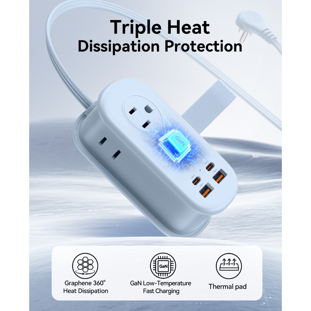 ORICO US Plug - Dải nguồn GaN 65W với 3 ổ cắm AC 2 cổng USB-A 2 USB-C Sạc nhanh cho MacBook iPad iPhone (AP3-65W)