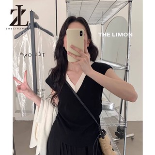 ZHELIHANGFEI Áo Thun Hai Mảnh Màu Tím Cổ Chữ V, Vai Băng Lụa, Form Slim-Fit Phù Hợp Mùa Hè