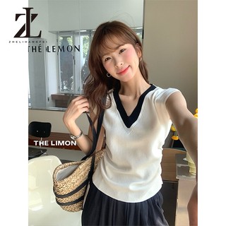 ZHELIHANGFEI Áo Thun Hai Mảnh Màu Tím Cổ Chữ V, Vai Băng Lụa, Form Slim-Fit Phù Hợp Mùa Hè
