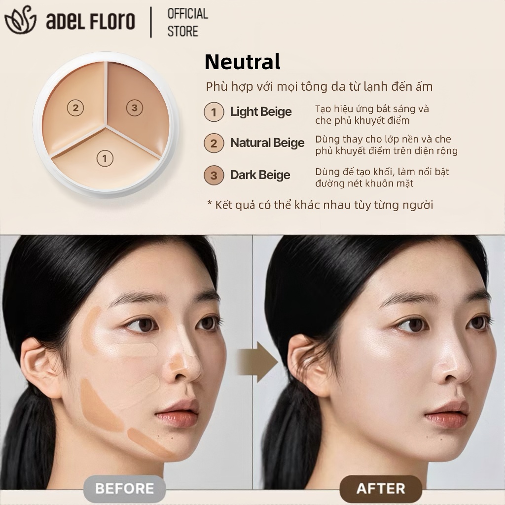 [Adel &Co.] tfit Kem Che Khuyết Điểm 3 Màu | Che phủ hoàn hảo, Nâng tone, Che quầng thâm, Lâu trôi