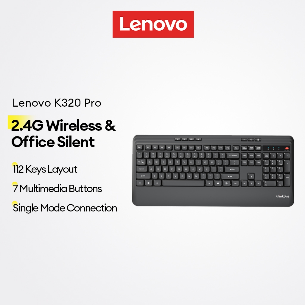 Bàn phím không dây Lenovo K320 Pro Im lặng với 112 phím và 7 nút đa phương tiện cộng với chế độ đơn 2,4G