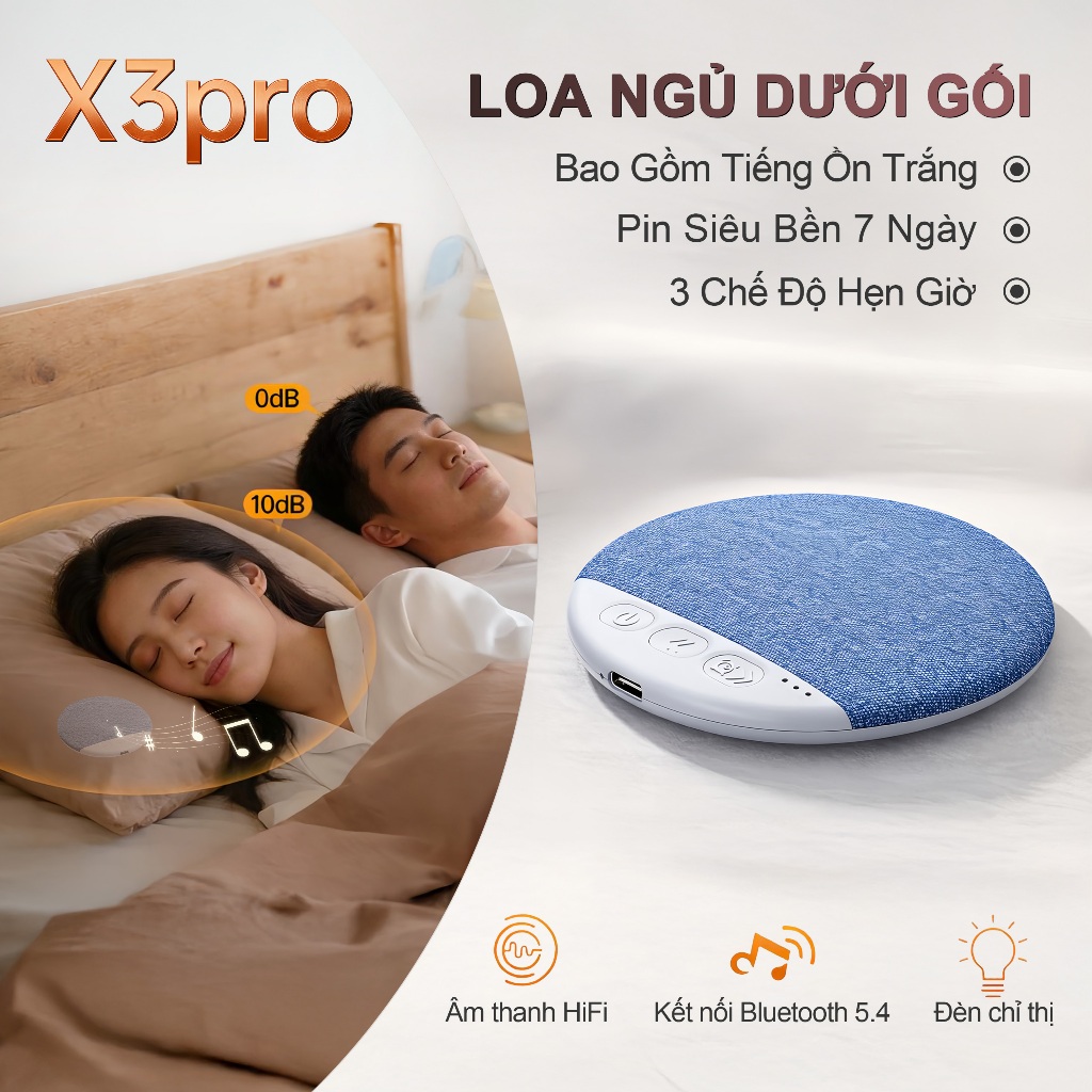 [Độc Quyền] X3/X5pro Loa Ngủ Đặt Dưới Gối, Âm thanh độ trung thực cao, Siêu mỏng chỉ 1cm, Tích hợp sẵn tiếng ồn trắng hỗ trợ giấc ngủ, Bluetooth 5.4, Xem phim/nghe nhạc/chơi game Không làm phiền ai