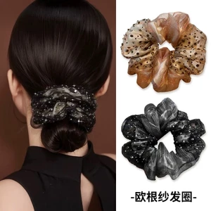 Cà vạt tóc hai lớp phong cách Hàn Quốc, chất liệu organza và zircon, ngọt ngào cho nàng