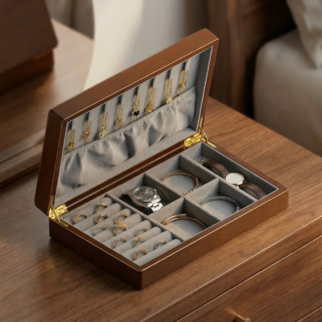 CASEGRACE Gỗ Hộp Đựng Đồ Trang Sức Có Khóa Và Chìa Khóa Trang Sức Hiển Thị Đứng Hộp Quà Tặng Trang Sức Tổ Chức Cho Bông Tai Vòng Cổ Hộp Nhẫn