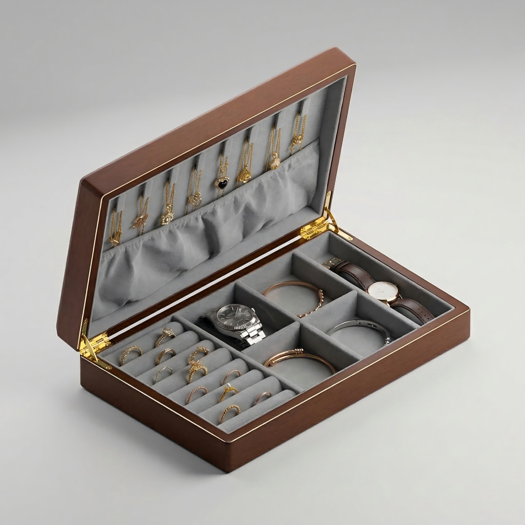 CASEGRACE Hộp đựng đồ trang sức bằng gỗ Hộp đựng đồ trang sức bằng gỗ cho vòng cổ Bông tai Hộp đồng hồ để làm quà tặng