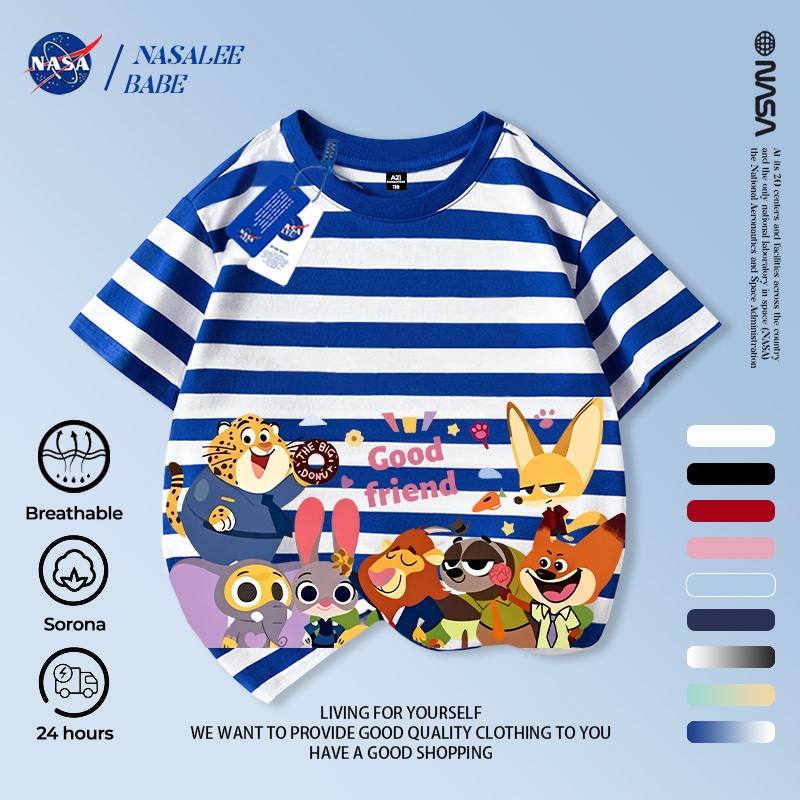 Áo thun tay ngắn in hình hoạt hình Disney của NASA, đồ trẻ em, chất liệu cotton thoáng khí, giao hàng trong 24 giờ.