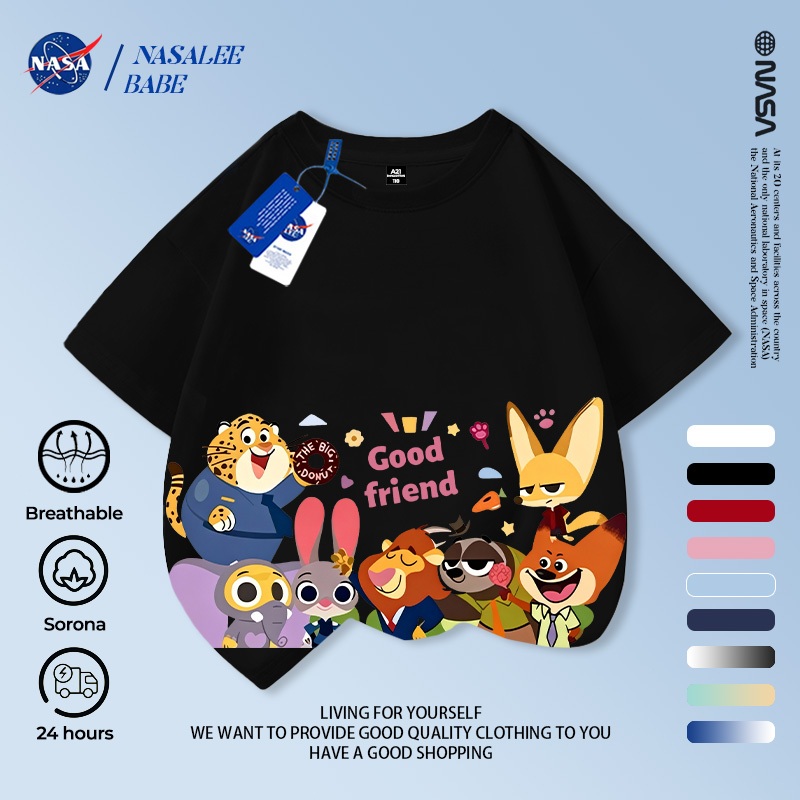 Áo thun tay ngắn in hình hoạt hình Disney của NASA, đồ trẻ em, chất liệu cotton thoáng khí, giao hàng trong 24 giờ.