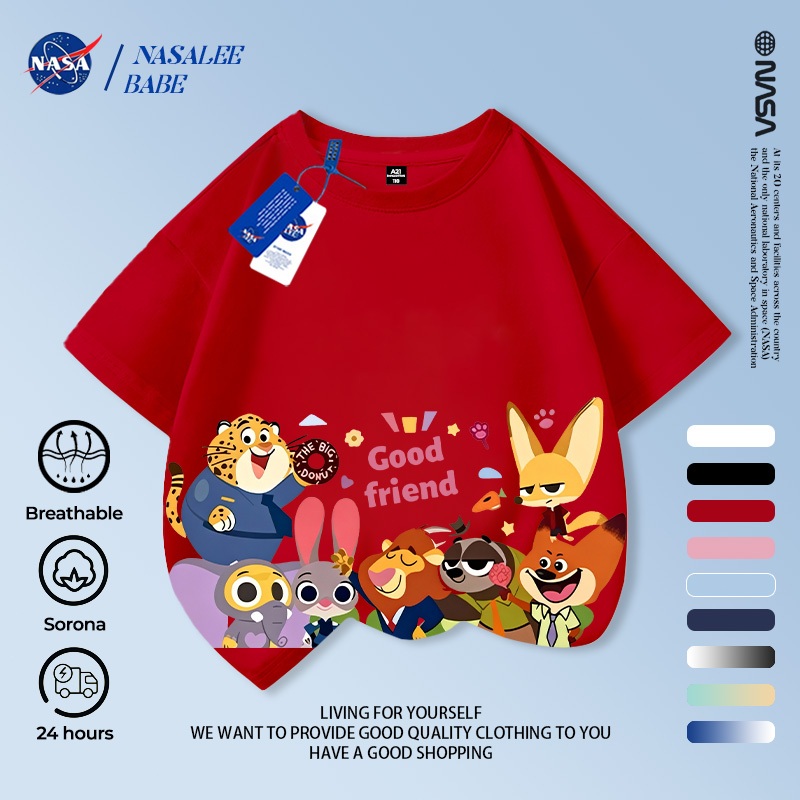 Áo thun tay ngắn in hình hoạt hình Disney của NASA, đồ trẻ em, chất liệu cotton thoáng khí, giao hàng trong 24 giờ.