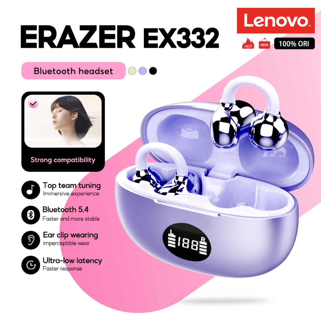 Tai nghe Lenovo ERAZER EX332 Tai nghe Bluetooth 5.4 OWS có tuổi thọ pin dài Chất lượng âm thanh xung quanh