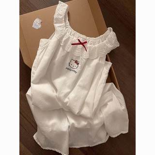 Váy ngủ ngọt ngào Hello Kitty Girl Váy ngủ mùa hè ren dễ thương