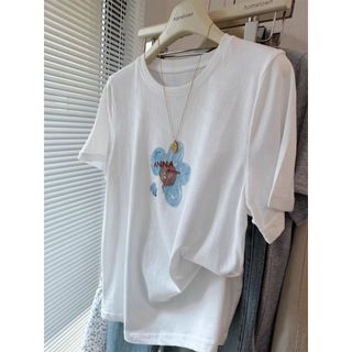 Áo thun nữ cổ tròn tay ngắn 100% cotton, thiết kế in hình hoạt hình