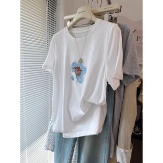 Áo thun nữ cổ tròn tay ngắn 100% cotton, thiết kế in hình hoạt hình
