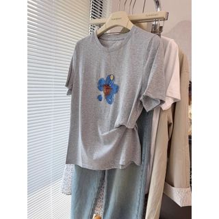 Áo thun nữ cổ tròn tay ngắn 100% cotton, thiết kế in hình hoạt hình