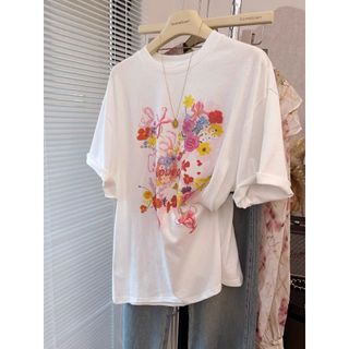 Áo Thun Nữ Tay Ngắn 100% Cotton Cổ Tròn In Hình Hoạt Hình Mới 2026