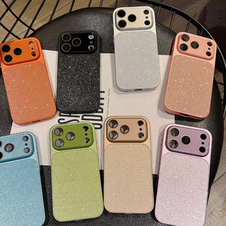 Phim Bảo Vệ Ống Kính Hàn Quốc Bột Lấp Lánh Mạ Điện Màu Cam Ốp Lưng Điện Thoại iPhone 17Promax 17Pro 13 14 15 16 Pro Max Vỏ Di Động Nữ Chống Sốc