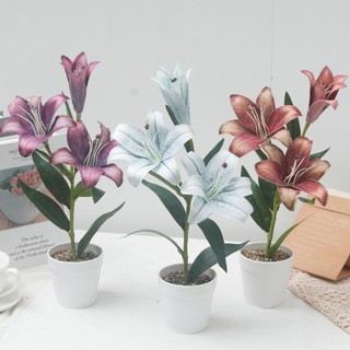 Nhân Tạo Hoa Lily Cây Cảnh Chậu Cây Trang Trí Nhà Thẩm Mỹ Lụa Thực Tế Giả Tối Giản Văn Phòng Quà Tặng Trang Trí Phòng Khách Bắc Âu Sắp Xếp