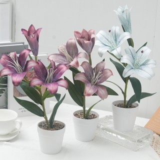 Nhân Tạo Hoa Lily Cây Cảnh Chậu Cây Trang Trí Nhà Thẩm Mỹ Lụa Thực Tế Giả Tối Giản Văn Phòng Quà Tặng Trang Trí Phòng Khách Bắc Âu Sắp Xếp