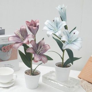 Nhân Tạo Hoa Lily Cây Cảnh Chậu Cây Trang Trí Nhà Thẩm Mỹ Lụa Thực Tế Giả Tối Giản Văn Phòng Quà Tặng Trang Trí Phòng Khách Bắc Âu Sắp Xếp