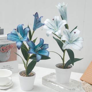 Nhân Tạo Hoa Lily Cây Cảnh Chậu Cây Trang Trí Nhà Thẩm Mỹ Lụa Thực Tế Giả Tối Giản Văn Phòng Quà Tặng Trang Trí Phòng Khách Bắc Âu Sắp Xếp