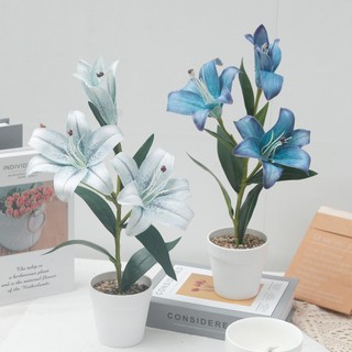 Nhân Tạo Hoa Lily Cây Cảnh Chậu Cây Trang Trí Nhà Thẩm Mỹ Lụa Thực Tế Giả Tối Giản Văn Phòng Quà Tặng Trang Trí Phòng Khách Bắc Âu Sắp Xếp