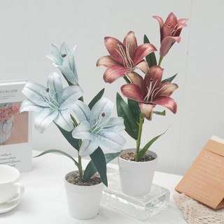 Nhân Tạo Hoa Lily Cây Cảnh Chậu Cây Trang Trí Nhà Thẩm Mỹ Lụa Thực Tế Giả Tối Giản Văn Phòng Quà Tặng Trang Trí Phòng Khách Bắc Âu Sắp Xếp