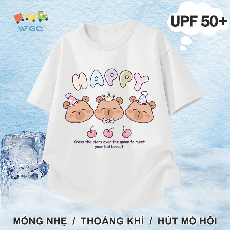 W.G.Q Áo thun bé gái，phong cách mới mùa hè có in hình capybara，có chức năng chống nắng UPF50 +，mát mẻ thoải mái，thoáng khí thấm mồ hôi