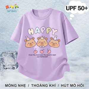 W.G.Q Áo thun bé gái，phong cách mới mùa hè có in hình capybara，có chức năng chống nắng UPF50 +，mát mẻ thoải mái，thoáng khí thấm mồ hôi