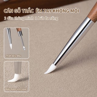 Bút silicon hai đầu chạm khắc gỗ đàn hương, tay cầm, vẽ móng, dụng cụ dập nổi màu