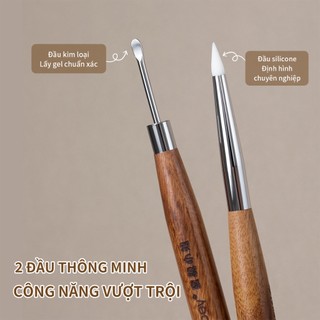 Bút silicon hai đầu chạm khắc gỗ đàn hương, tay cầm, vẽ móng, dụng cụ dập nổi màu