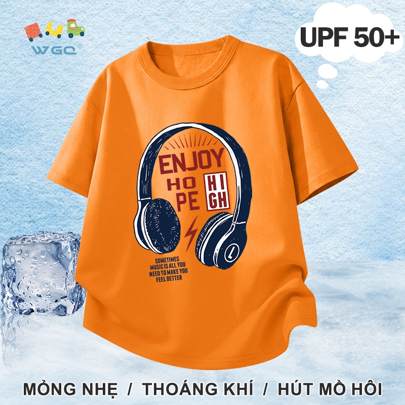 W.G.Q Áo thun bé trai，Phong cách mới mùa hè có in tai nghe，có chức năng chống nắng UPF50 +，Thoải mái mát mẻ，hấp thụ mồ hôi thoáng khí