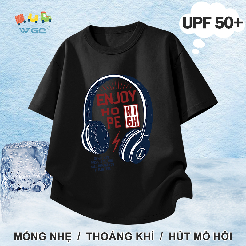 W.G.Q Áo thun bé trai，Phong cách mới mùa hè có in tai nghe，có chức năng chống nắng UPF50 +，Thoải mái mát mẻ，hấp thụ mồ hôi thoáng khí