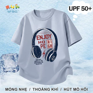 W.G.Q Áo thun bé trai，Phong cách mới mùa hè có in tai nghe，có chức năng chống nắng UPF50 +，Thoải mái mát mẻ，hấp thụ mồ hôi thoáng khí