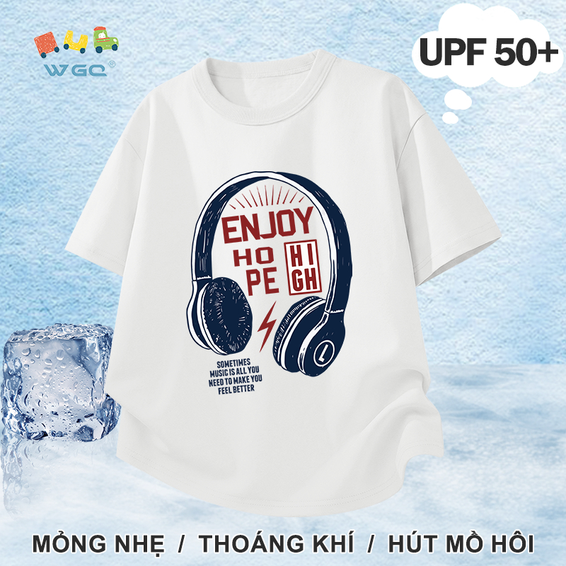 W.G.Q Áo thun bé trai，Phong cách mới mùa hè có in tai nghe，có chức năng chống nắng UPF50 +，Thoải mái mát mẻ，hấp thụ mồ hôi thoáng khí