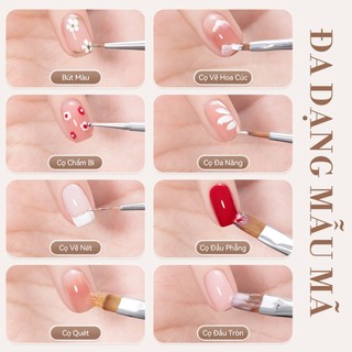 Bộ bàn chải móng tay nghệ thuật màu trắng sữa hoàn chỉnh bộ vẽ sơn lót bàn chải gradient pha trộn hoa vẽ đầu tròn đặc biệt công cụ gel UV