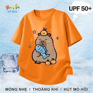 W.G.Q Áo thun bé gái / bé trai，Phong cách mới mùa hè với in capybara，có chức năng chống nắng UPF50 +，Thoải mái mát mẻ，hấp thụ mồ hôi thoáng khí